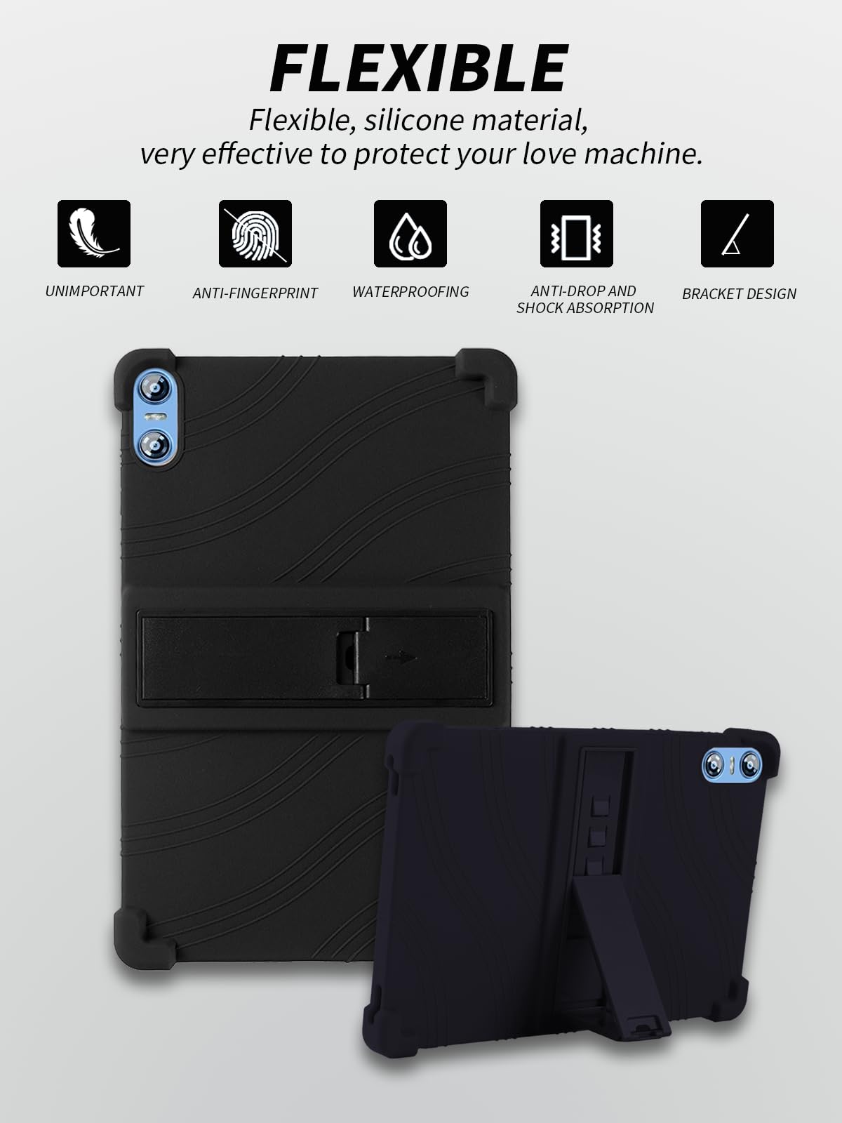 Funda para SKYEGG Tablet K13 10 pulgadas, yystao Niños Funda de Silicona Suave Compatible con SKYEGG K13, Soporte Ajustable (Negro)