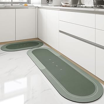 Super Absorbent Floor Mat, 18x59 in Oversized Kitchen Anti-Slip Floor Mat, Quick Dry Bathroom Living Room Large Carpet, Rubber Bottom Anti-Slip Kitchen Door Mat 45x150cm, Oval Green