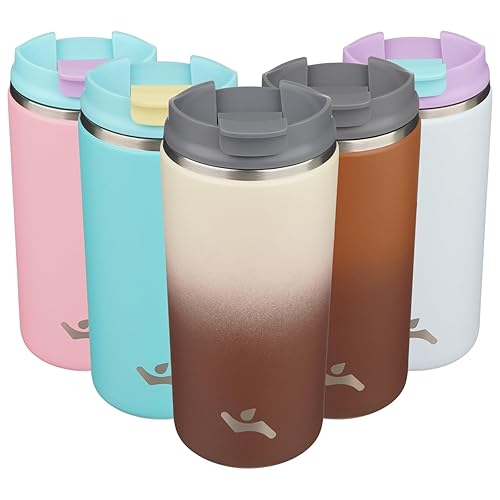 Miniatura 13 de Vaso con tapa, taza de café de viaje de 12 onzas, botella de agua aislada al vacío de doble pared de acero inoxidable con aislamiento térmico, color