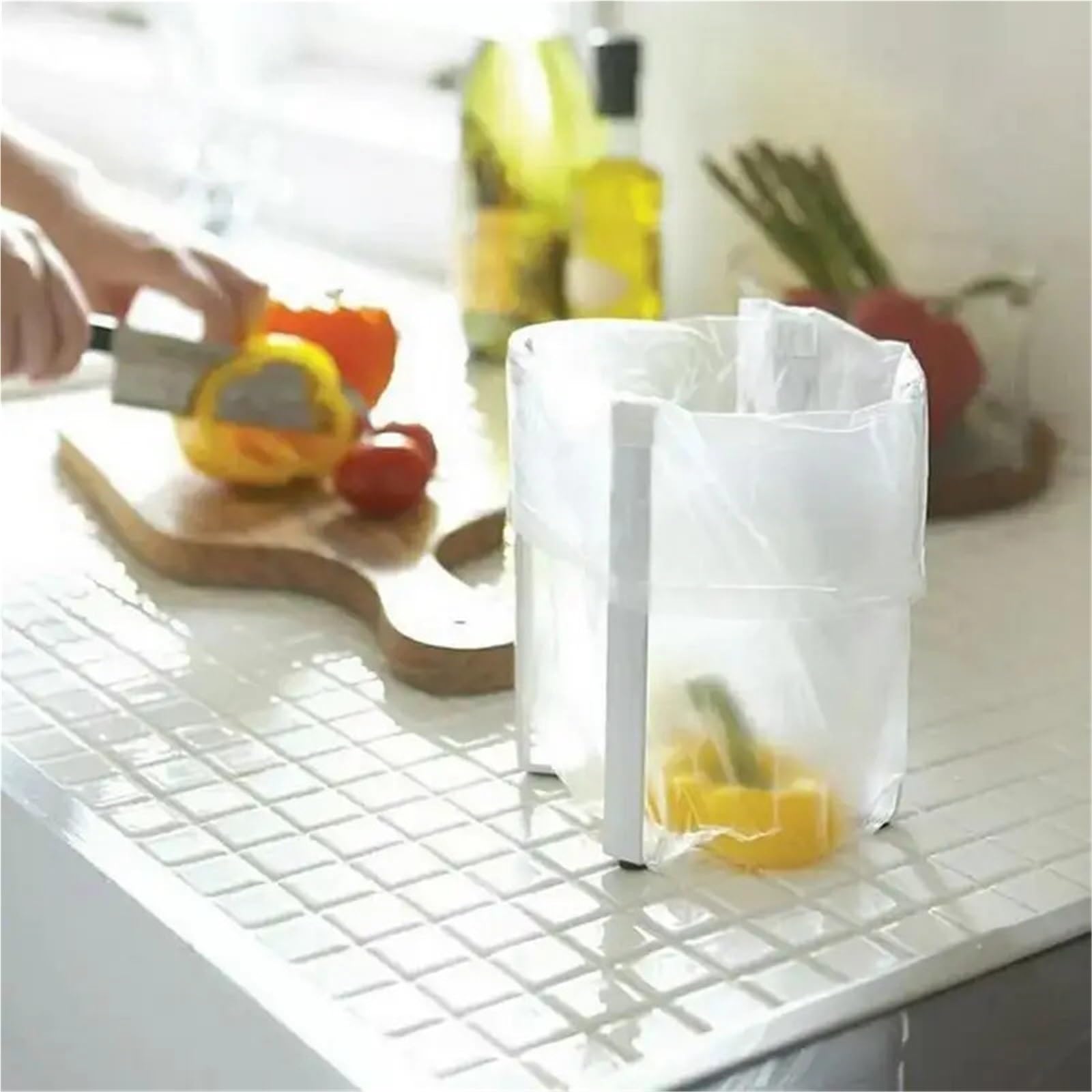 Estante for Bolsas de Basura Plegable, Soporte for Bolsa con Fondo Antideslizante, Estante for Cocina Metal, 2 uds para Bolsas(White)