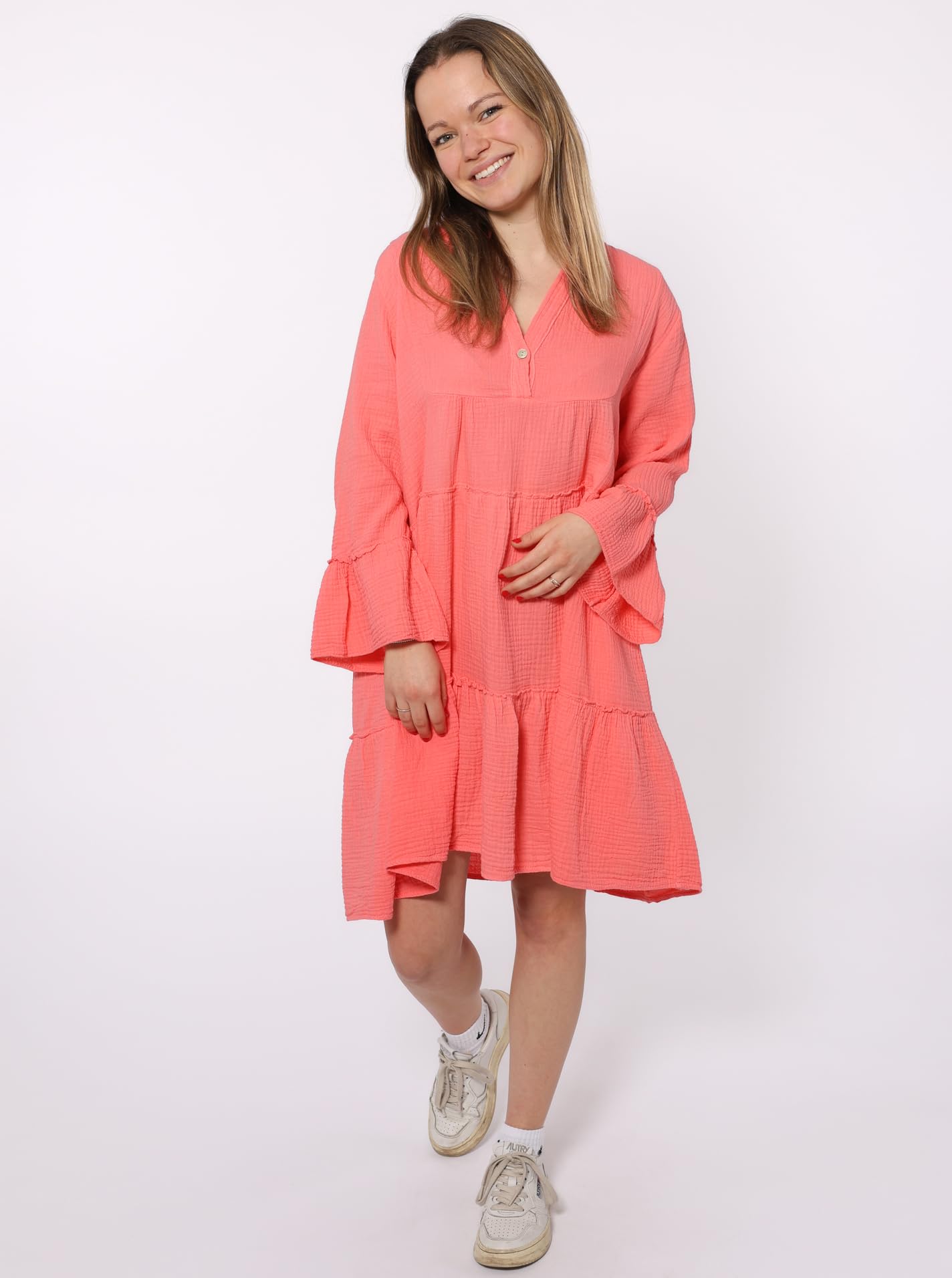 Zwillingsherz Musselin Kleid aus 100% Baumwolle mit V-Ausschnitt – Hochwertige Tunika für Damen Frauen Mädchen - Sommerbluse Freizeitkleid Strandkleid - Locker luftig perfekt für Frühling Sommer