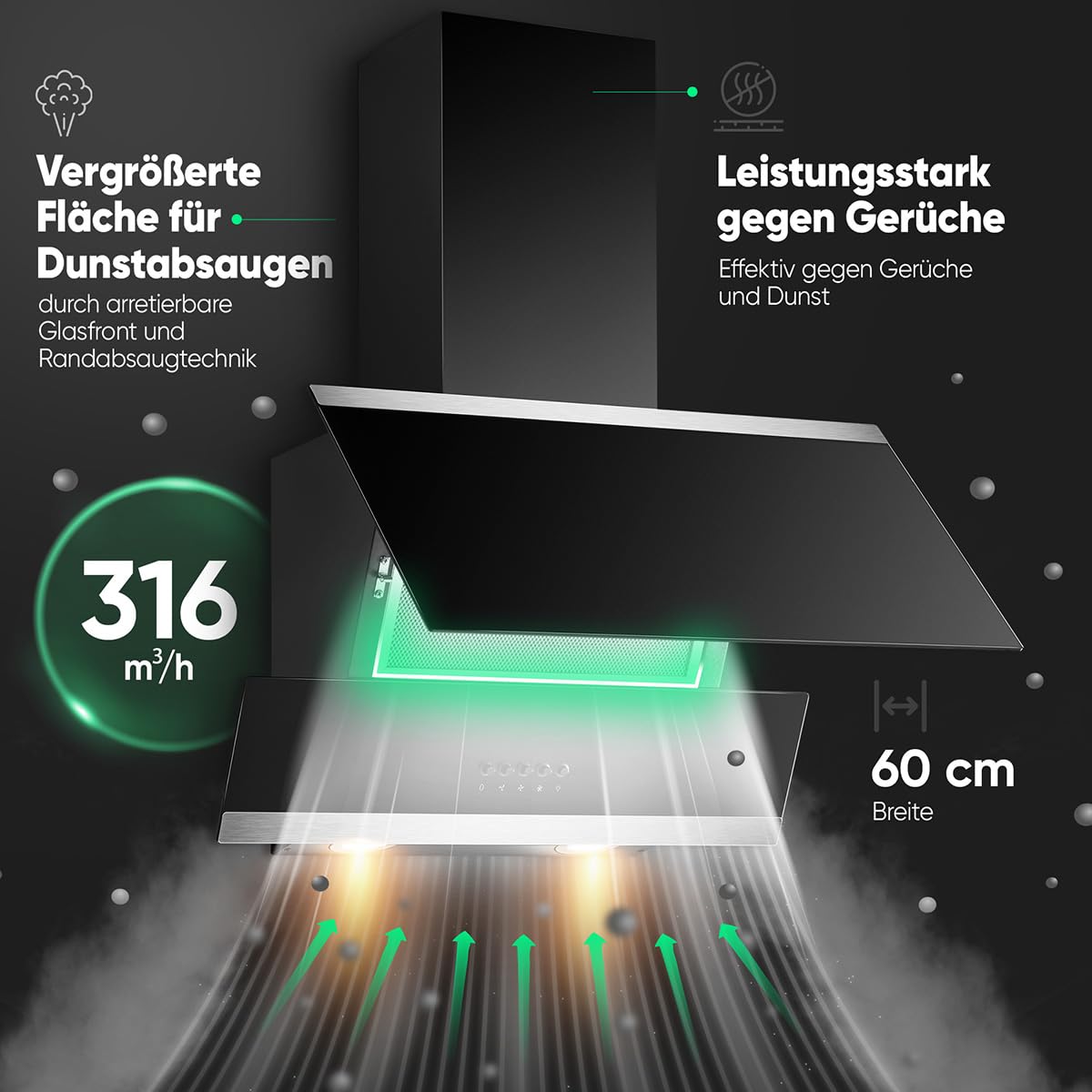 Bomann Dunstabzugshaube 60 cm | Umluft & Abluft | Energieeffizienzklasse B | leise | Abzugshaube mit 3 Leistungsstufen | inkl. Montagematerial | Schwarz | DU 7610 G