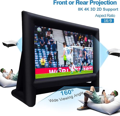Miniatura 3 de Pantalla de cine inflable de 20 pies para cine al aire libre, pantalla de proyección con bolsa de transporte soplador para proyección frontal y