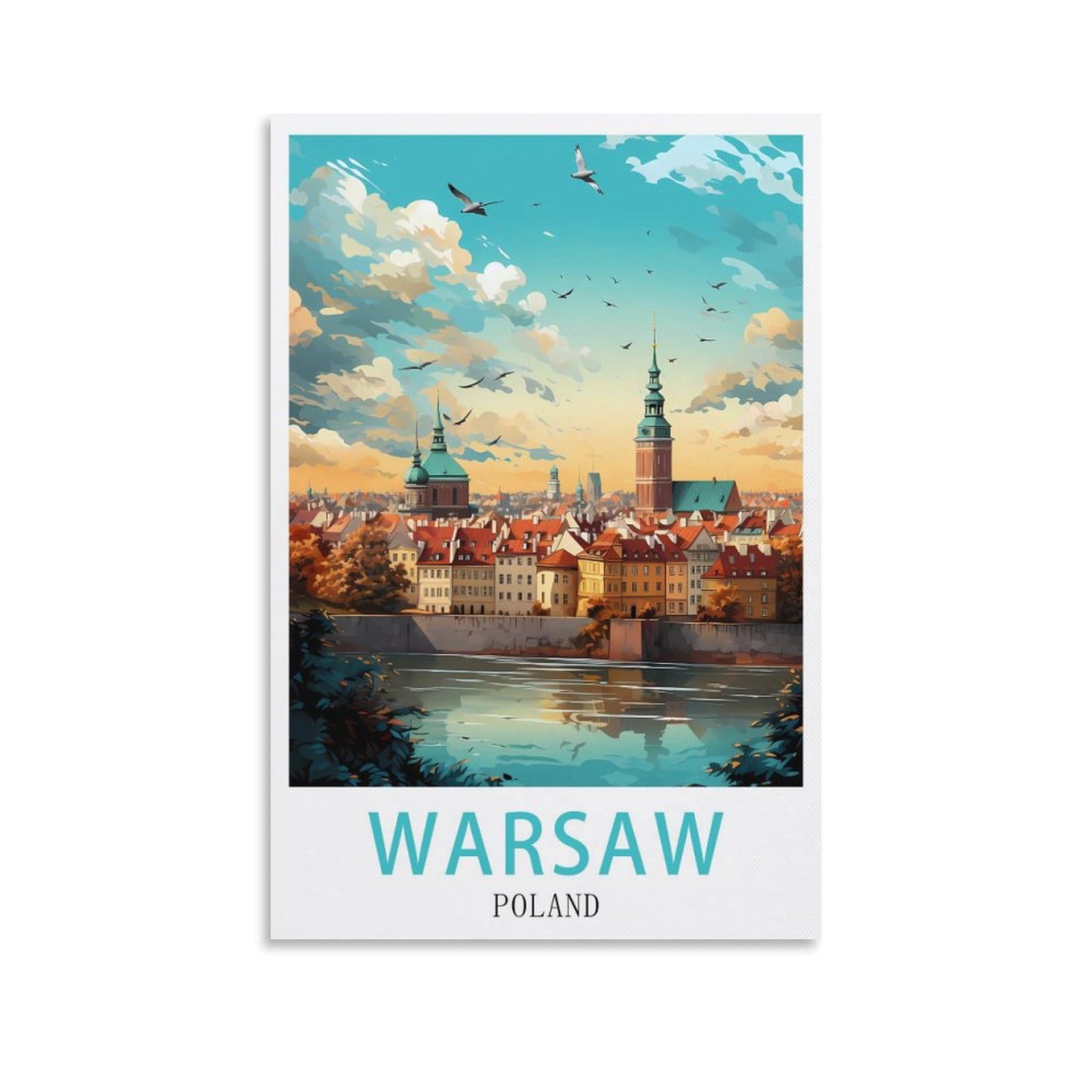 Lnuyitr Unframe-Style Warsaw Poland Vintage Travel Poster 08X12inch(20X30cm) Canvas Art Posters And Wall Art Picture Prints Modern Home Bedroom Decor Posters