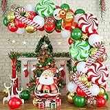 Luftballon Girlande Weihnachten 89 Stück Weihnachten Luftballon Girlande Rot Grün Gold Weiß mit Zuckerstange Weihnachtsmann Rentier Stern Folie Konfetti Ballons Christmas Xmas Neujahr Party Dekoration