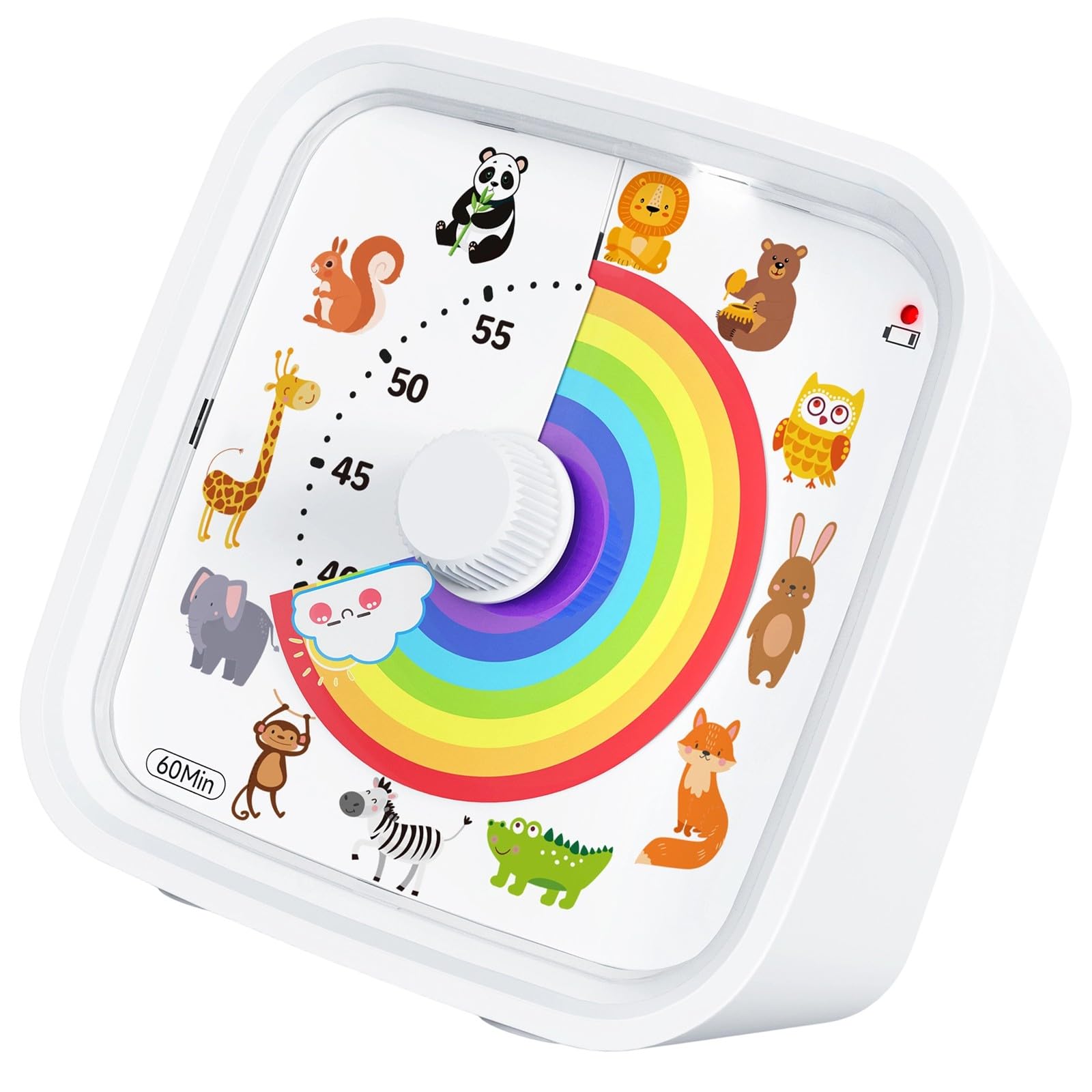 Uqezagpa White Kids And Adults Visual Timer With Rainbow Disk 60 Minutes Countdowns Timer For Cooking Studying And Time Management Cartoon Animal Study