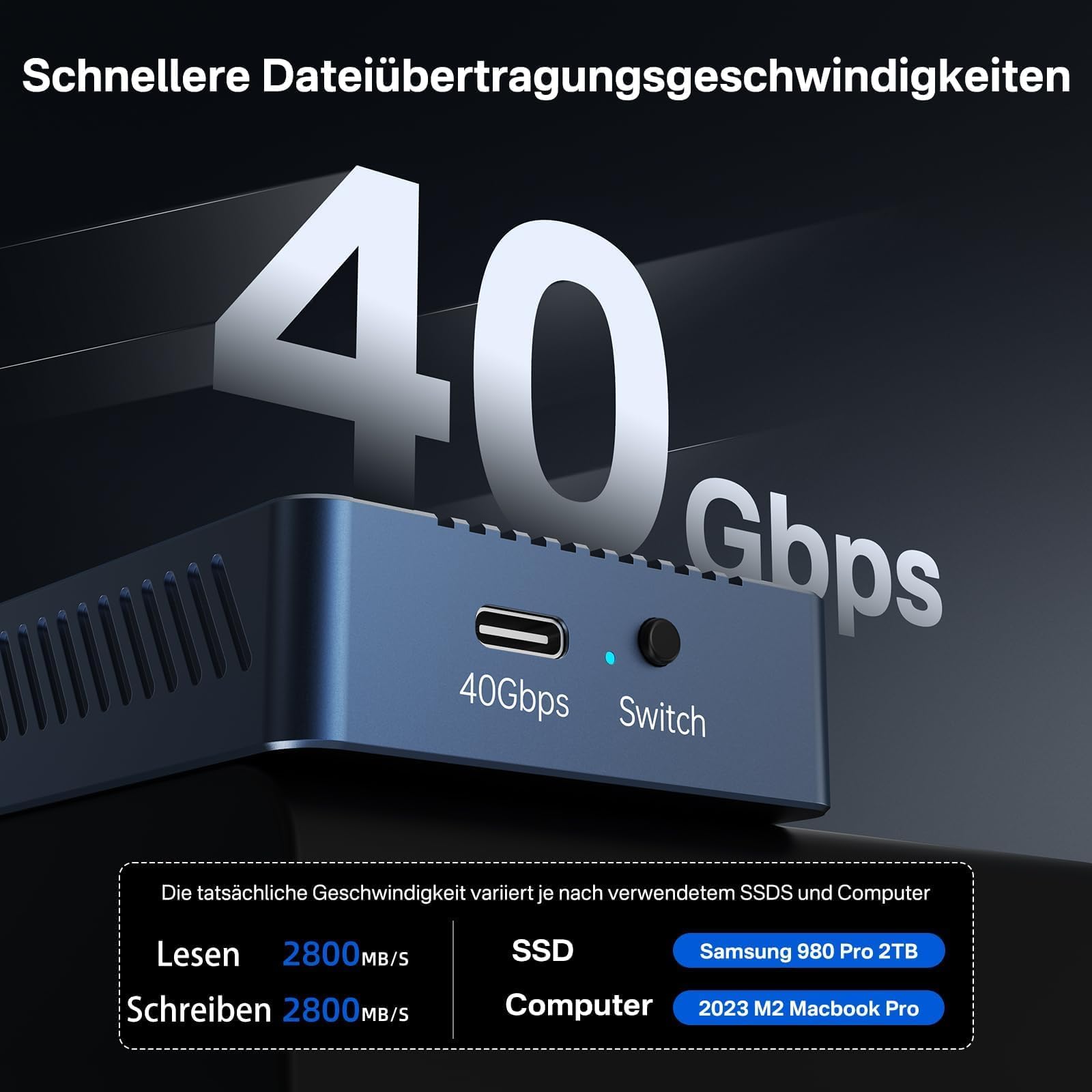ACASIS TUB405PRO 40Gbps M.2 NVMe SSD Gehäuse mit Kühlungslüfter – kompatibel mit USB4 NVMe Anschluss, unterstützt Thunderbolt 4/3, geeignet für Mac mini M4 und MacBook Pro M5/M5 Max(ohne SSD)