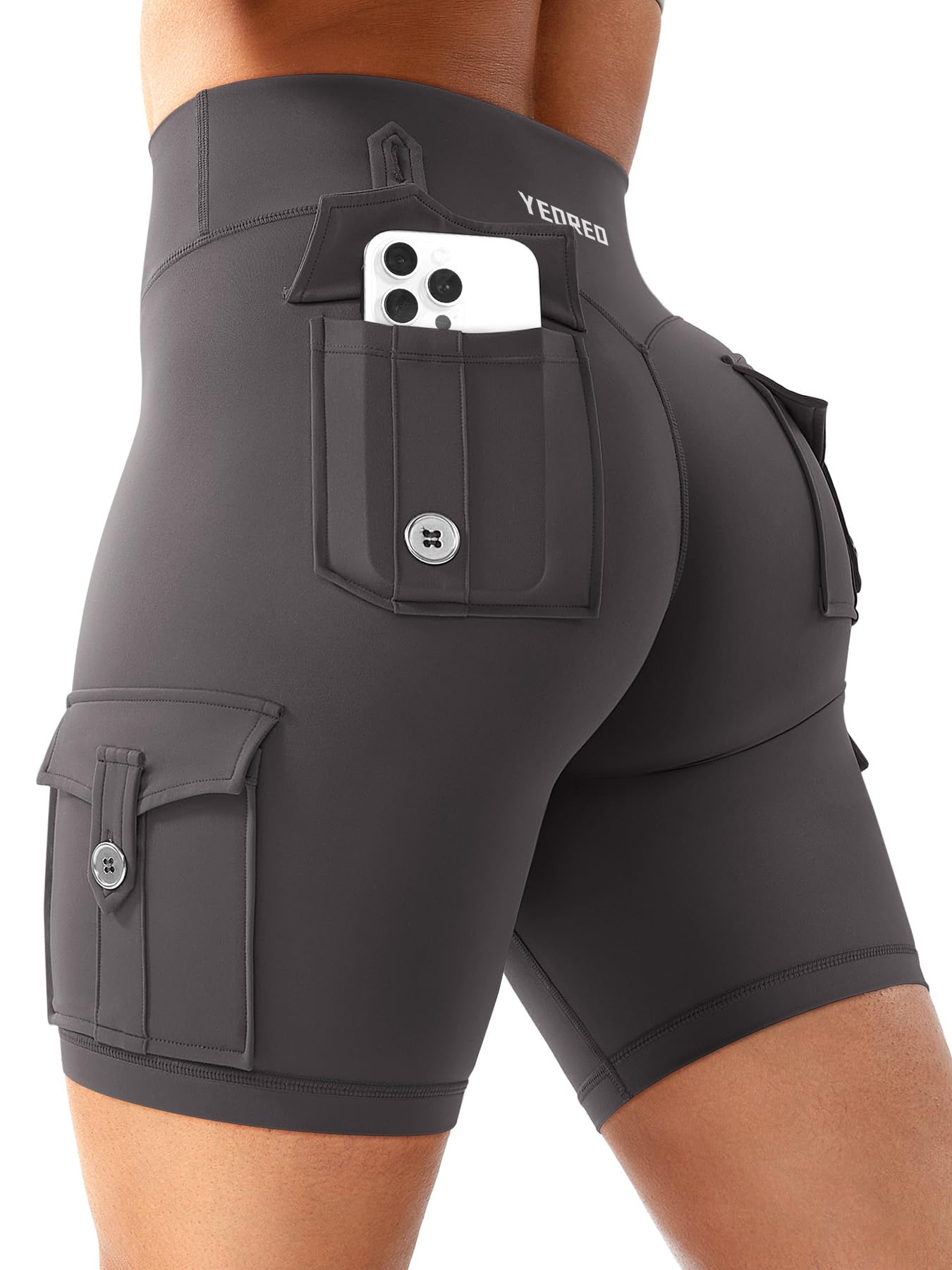 YEOREO CoreFlex Radlerhose Damen mit 4 Taschen 8" Damen Scrunch Sport Short | Hoch Taille, Nahtlose, Booty Lifting, Blickdicht, Für Yoga, Fitness, Gym, Sport, Workout, Kurze Legging