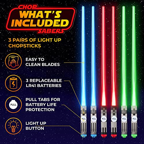 Lightsaber Chopsticks Light Up Saber Led (3 Pairs, Red Green Blue) #TOP2