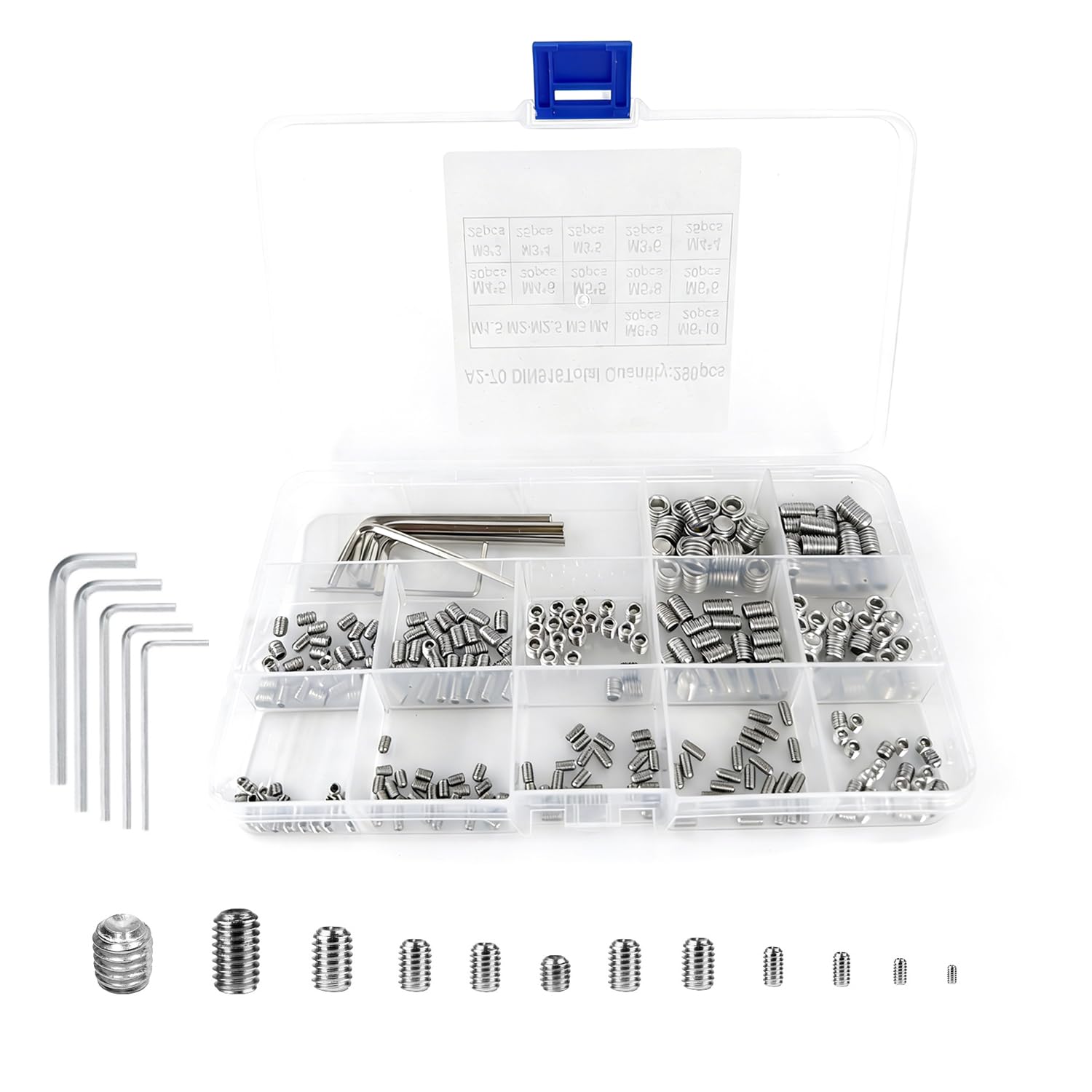 290 PCS Grub Screw Setwith 5 Allen Key (M1.5,M2,M2.5,M3,M4) Door Handle Grub Screws Grub Screws Assorted Stainless Steel Cone Point Screws Screws for Door Handles with Furniture fixings