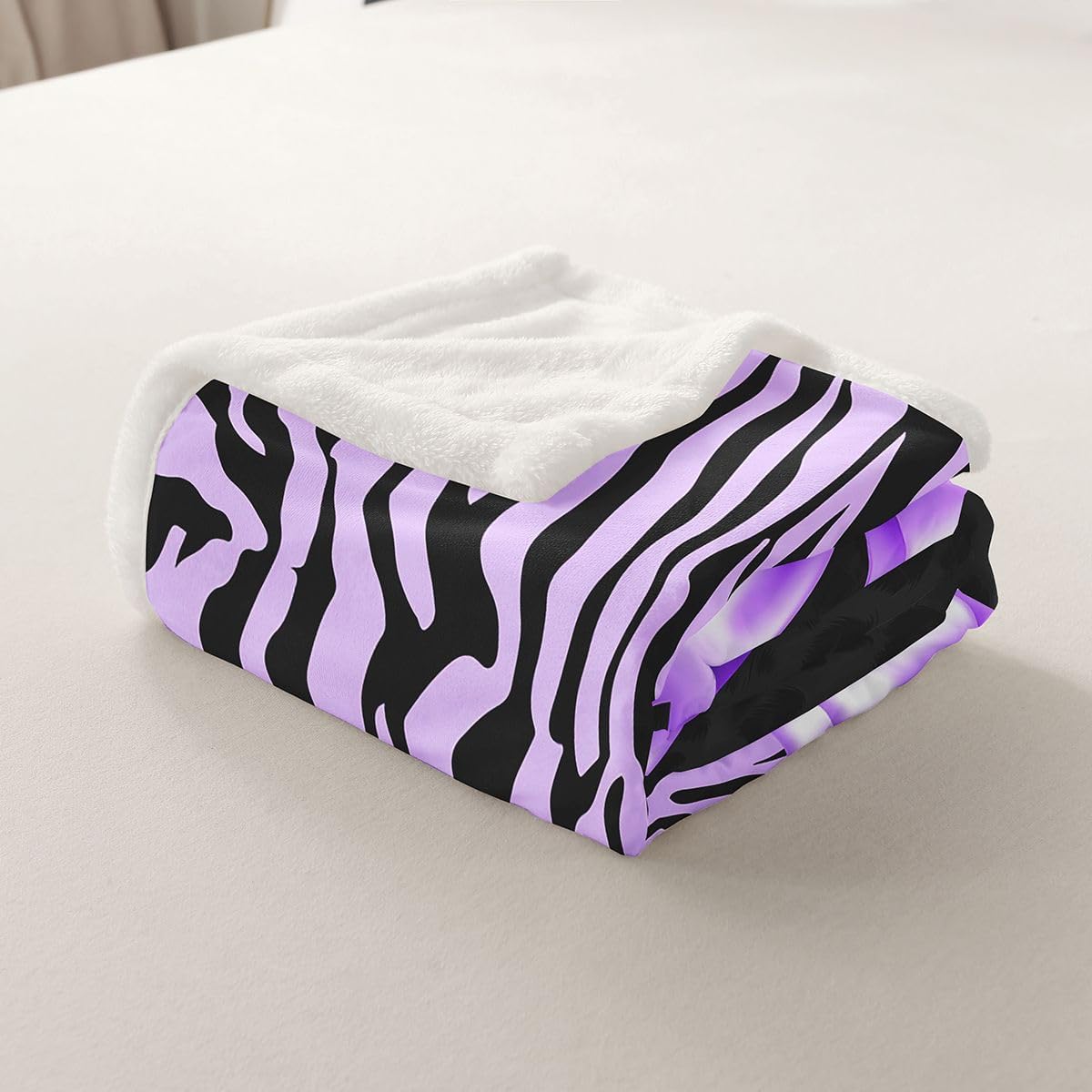 Feelyou Zebra Leopard Sherpa Blanket Plush Fuzzy Purple Bow Fleece Throw Blanket Boys Girls Safari Animal Print for Bed Couch Chair Living Room Bedroom Decor Twin 60"x80" image 3