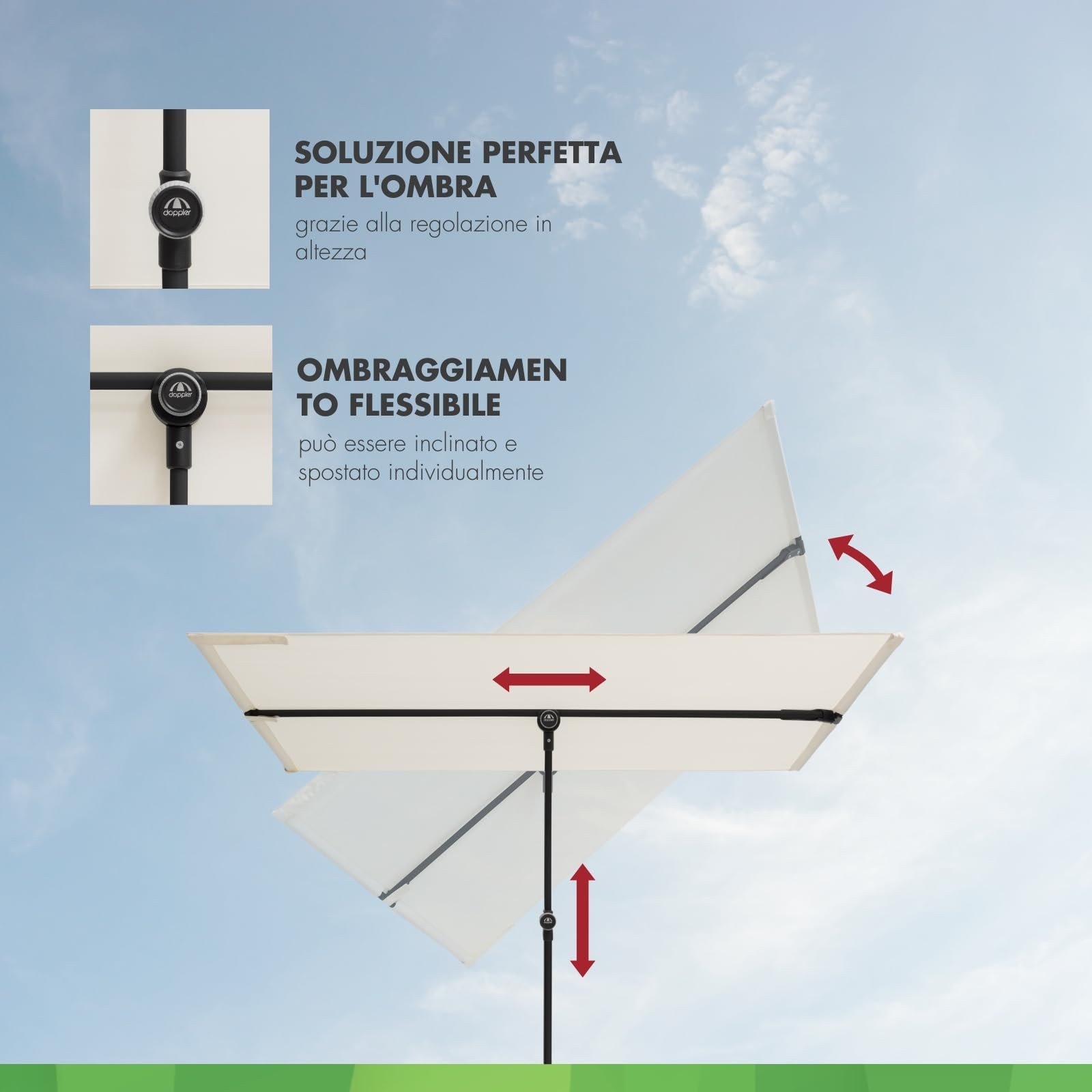 Doppler Schermo da balcone I 170x130cm I Protezione solare per balcone e terrazza I Schermo flessibile per la privacy I Ombrellone rettangolare e ruotabile I Ombrellone da giardino per balcone
