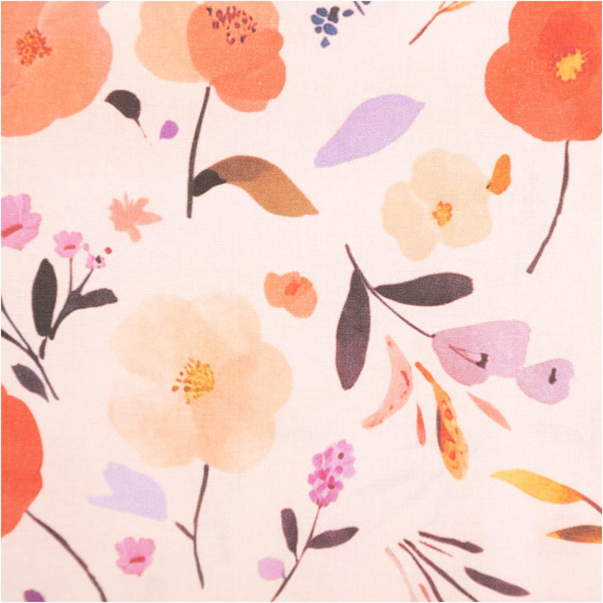 Cotton Fabric Poplin Digital Print Fisal Flowers Butterflies Peach Red Purple 1.47 m Width Sold by the Metre (147 cm Width)