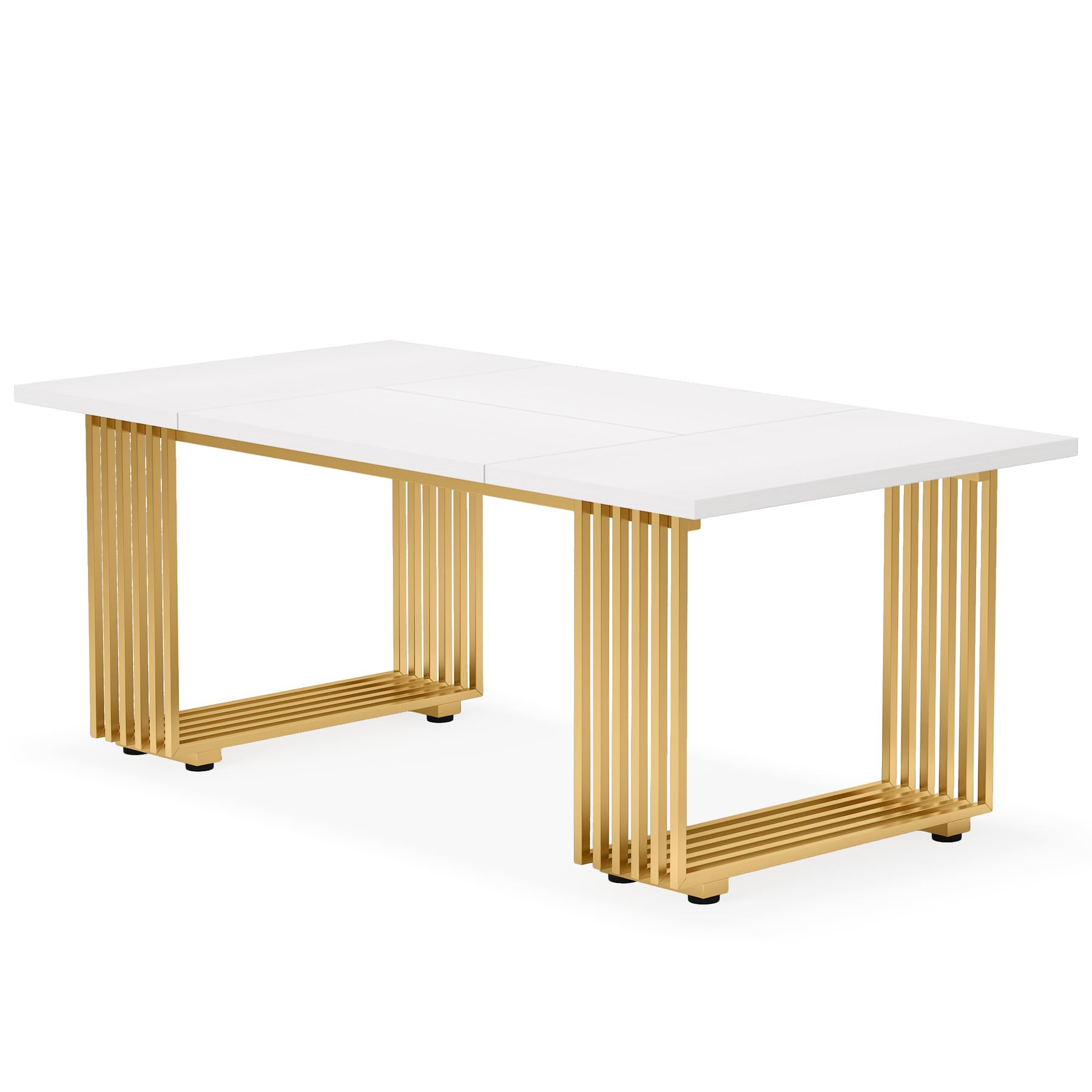 Tribesigns Bureau Moderne de 180 x 79 x78 cm, Bureau de Simple avec Pieds en métal doré, Grand Meuble d'affaires, Petite Table de conférence pour Salle de (Blanc & Or)