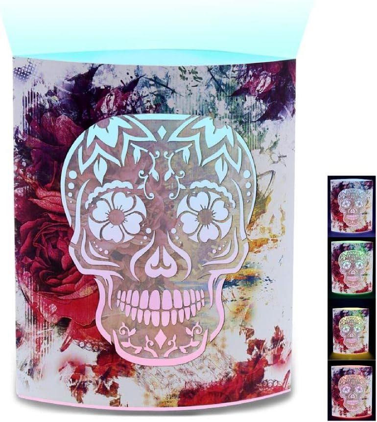 CoTa Global Color Changing LED Light Lantern Day of The Dead Sugar Skull Art Design Home Garden Décor 6.5 Inch Handcrafted Lamp Accent Bedroom Living Room
