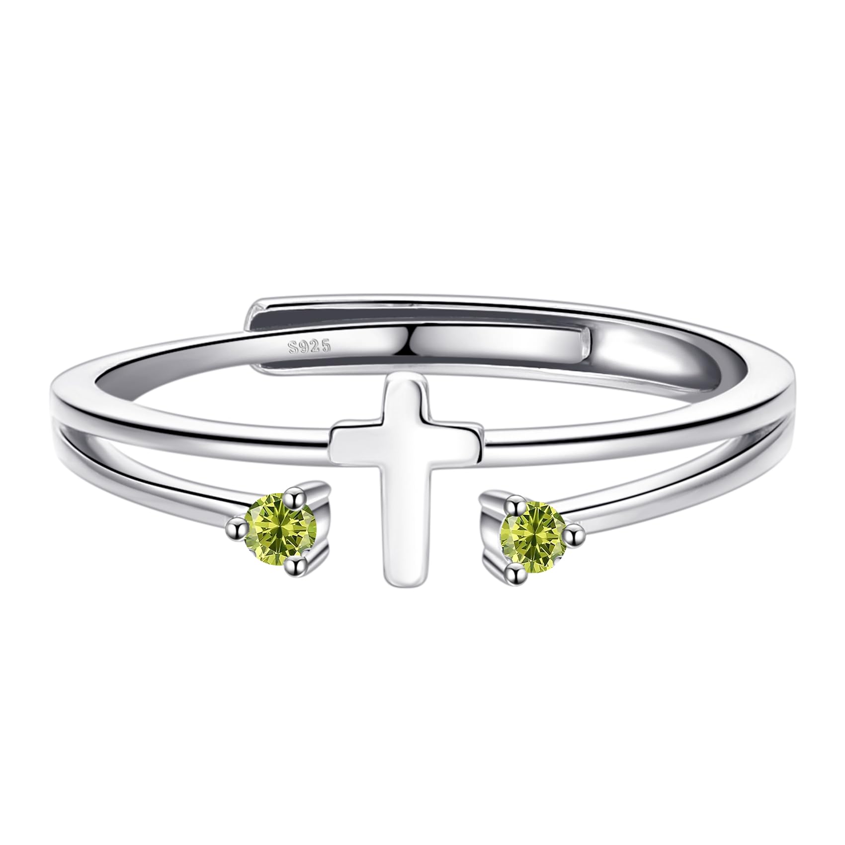 Easter Basket Stuffers,925 Sterling Silver Cross Rings Birthstone Rings Christian Jewelry for Women Daughter, Easter Gifts, Confirmation and Baptism Gifts 8-Aug