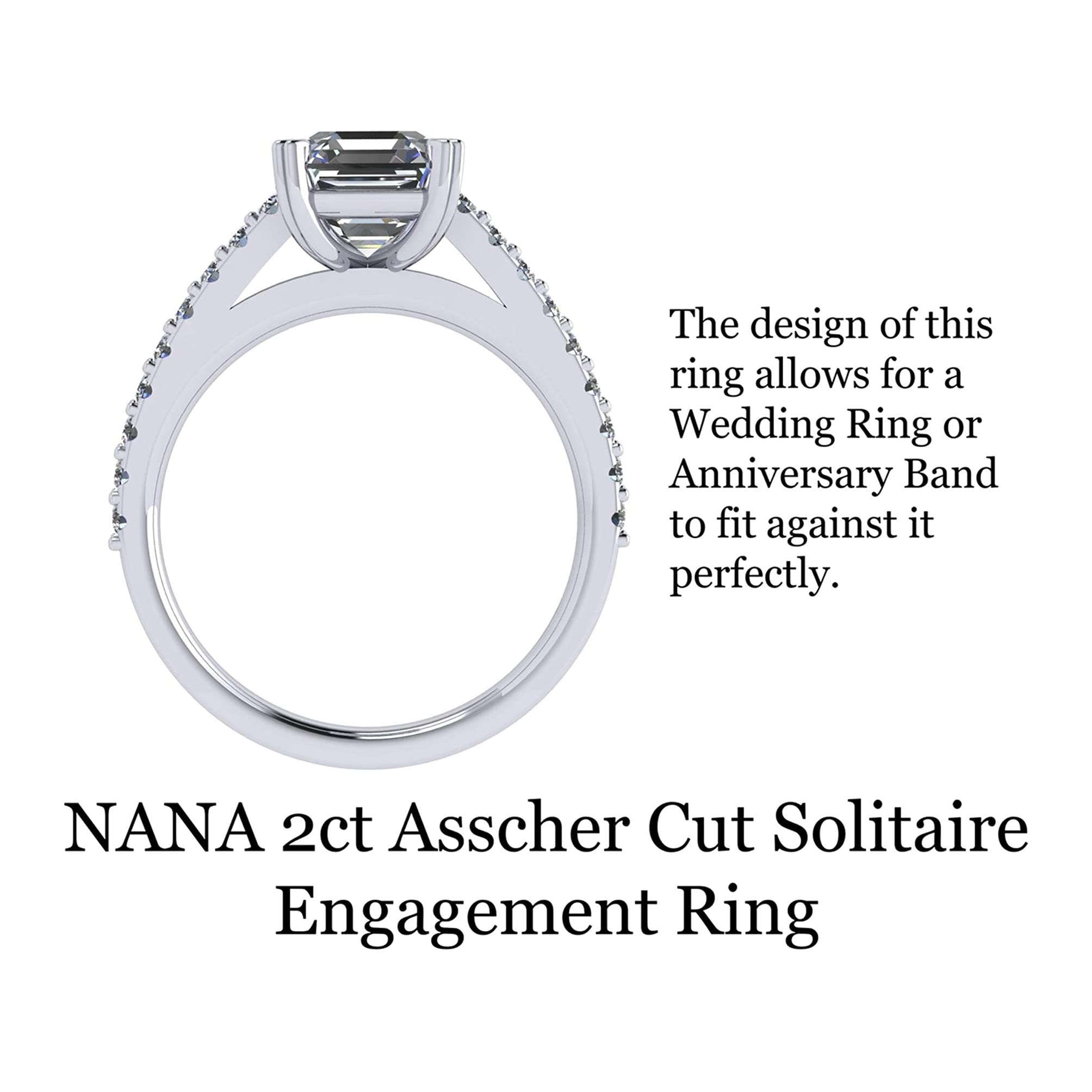 Anillo de compromiso con solitario con catedral Asscher de 2.00 quilates con circonita pura brillante-plata de 10 quilates o oro de 14 k, Circonita, Platino, Oro, Blanco, Plata, Zirconia 3
