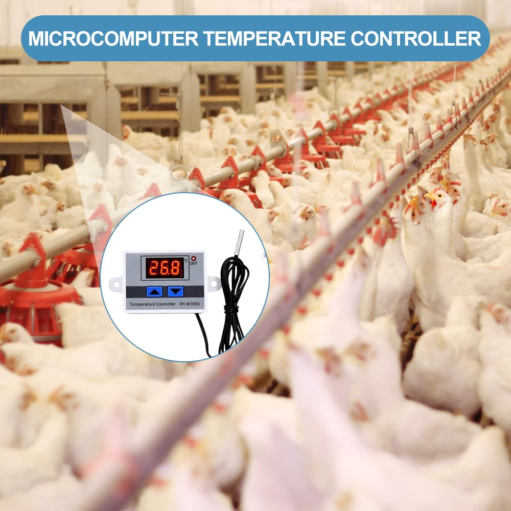 XH-W3001 Digitaler Temperaturregler, 4 Stück Temperaturschalter, DC 12V Digital Thermostat mit Wasserdichter Sonde, Thermostat Schalter für Gewächshaus, Aquarium, Inkubator, Heizung Kühlung
