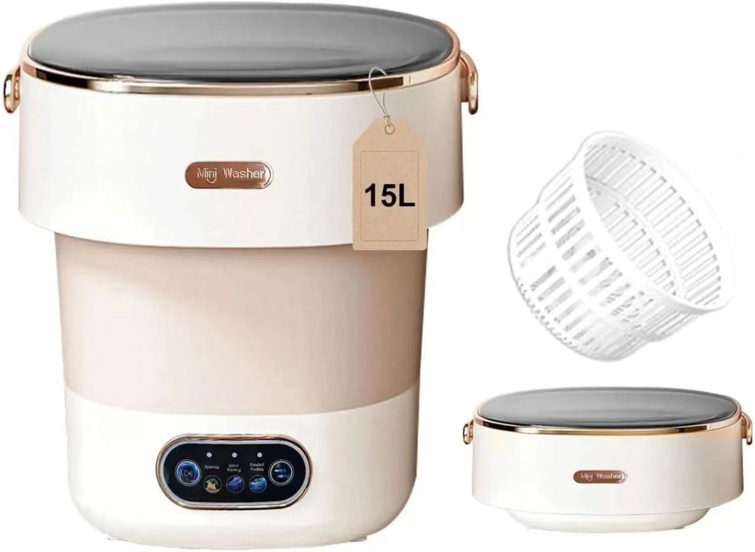 Portable Washing Machine 15L Foldable – Mini Washing Machine with Spin Dryer & Touchscreen, Small Washing Machine for Apartments, Travel & Dorm, Ideal for Underwear, Socks & Baby Clothes