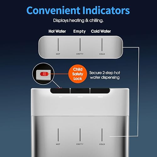 Miniatura 2 de Dispensador de enfriador de agua de carga inferior autolimpiante para botellas de 3 a 5 galones, frío caliente y habitación, bloqueo de seguridad