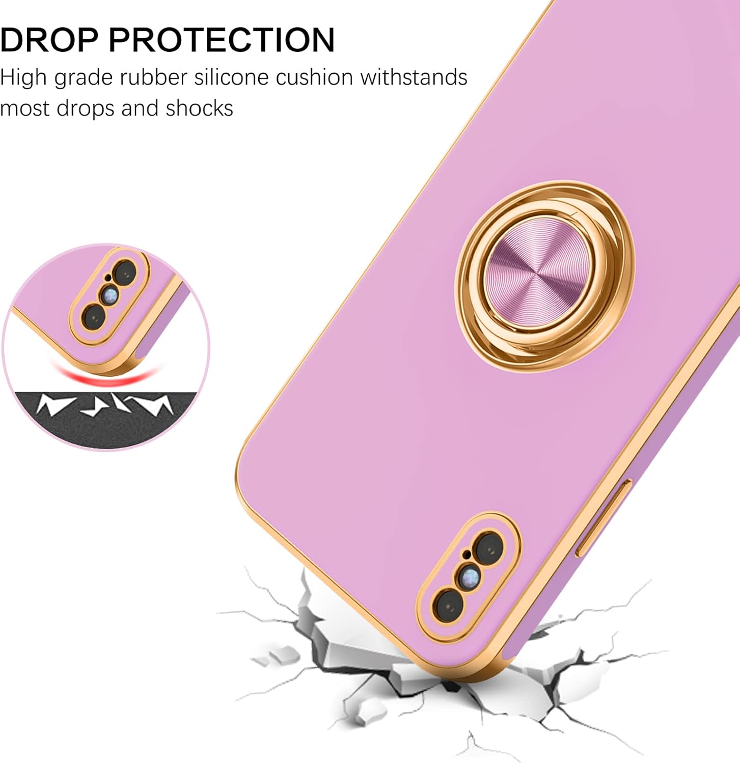 BENTOBEN iPhone Xs Max Case, Phone Case iPhone XsMax, Slim Fit Sparkly Kickstand Ring Holder Design Shockproof Protection Soft TPU Bumper Drop Protective Girl Women Boy iPhone Xs Max Cover,Purple/Gold