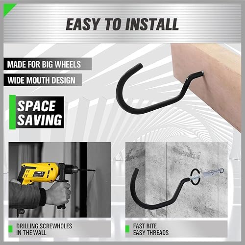 Miniatura 6 de SWANLAKE - Paquete de 6 ganchos resistentes para bicicleta, 6 pulgadas, capacidad de 100 libras, ganchos de bicicleta para pared de garaje y ganchos