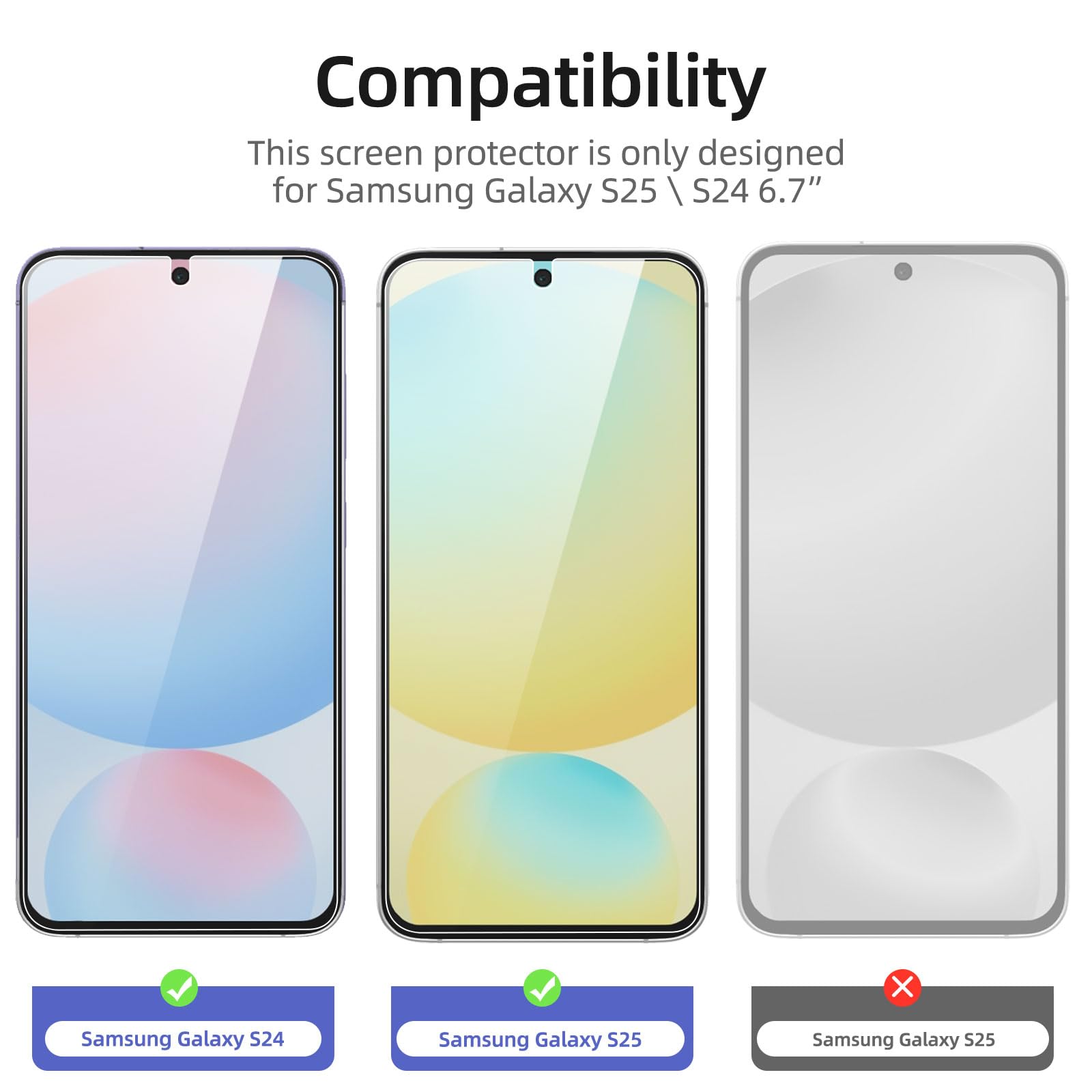 NEW'C 3 Pack Designed for Samsung Galaxy S25 Screen Protector Tempered Glass, Bubble Free, Ultra Resistant