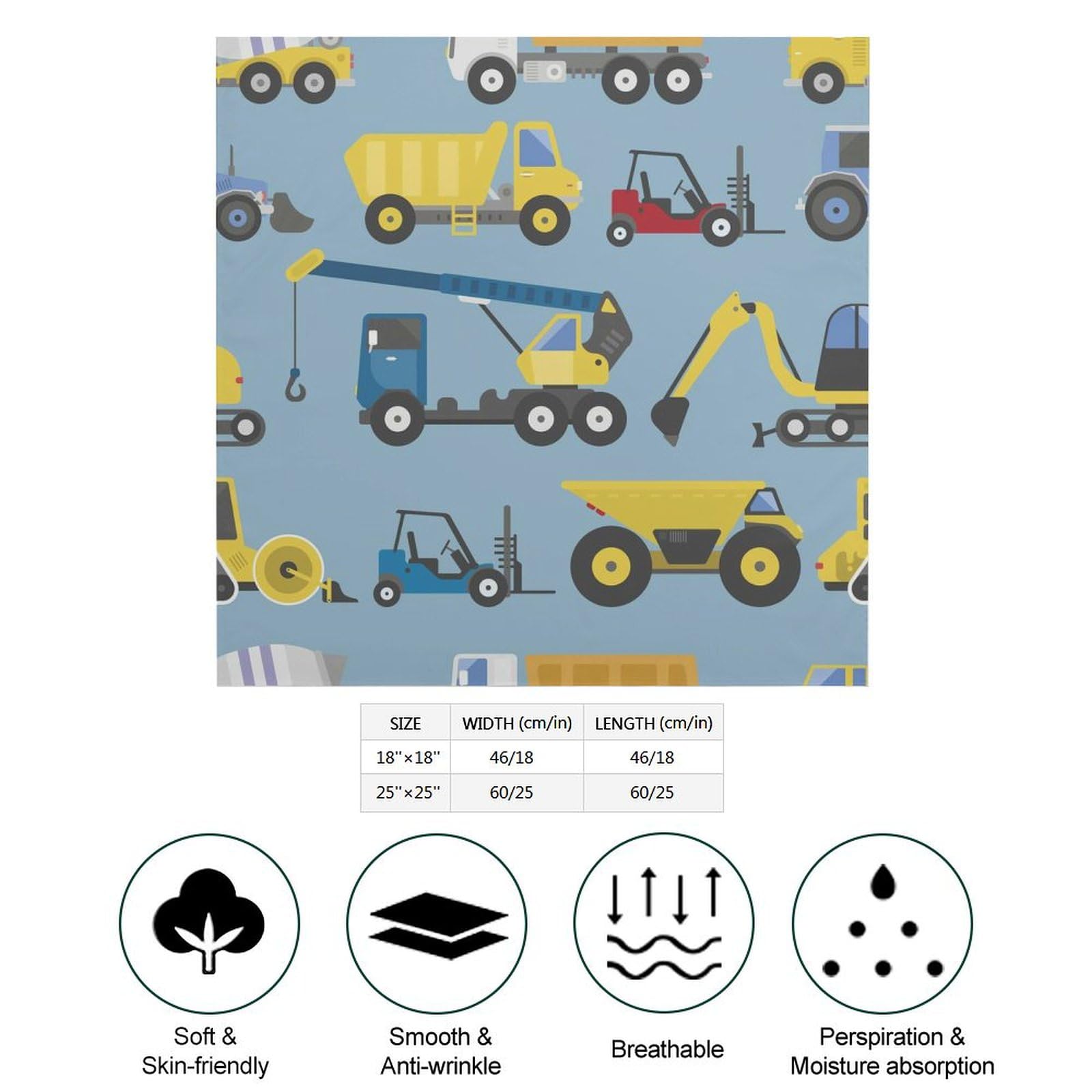 Csemeie Construction Trucks Pattern Bandana Hair Scarf Headband Adjustable Neckerchief for Men Women Decor