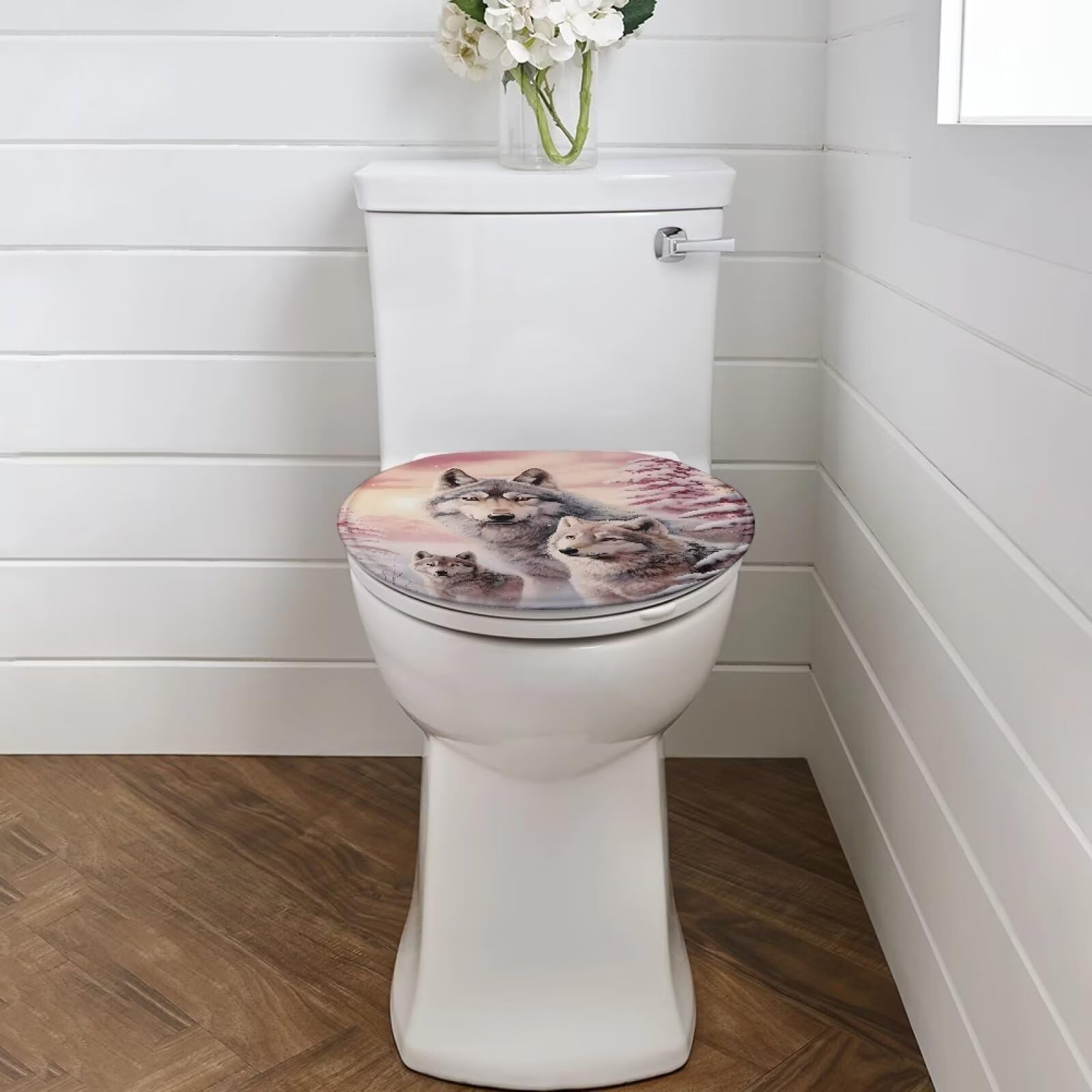 Cugasmaru Wolf Toilet Lid Covers for Bathroom Elongated Toilet Seat Lid Cover Oval Toilet Seat Cover Round Washable Soft Toilet Cover Fits Most 17 X 14 inches Standard Toilet Lids