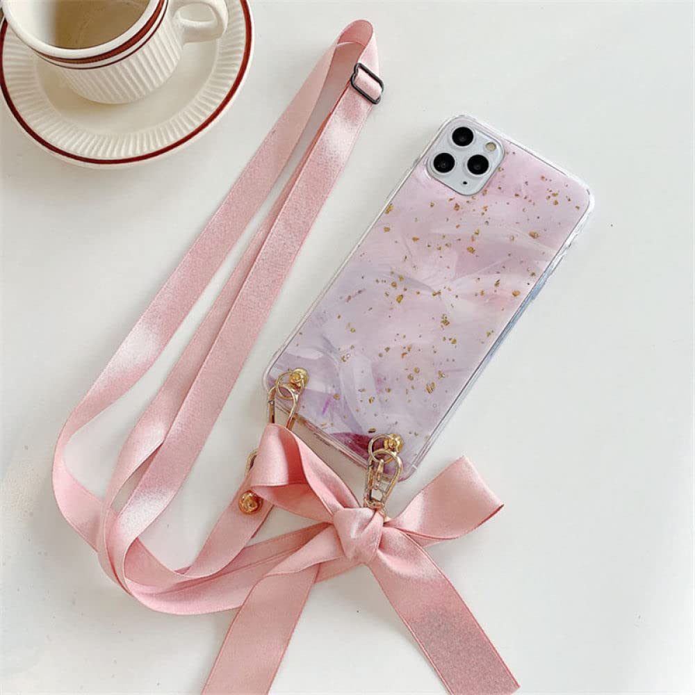 Étui iPhone 12 Pro Max avec cordon nœud papillon et paillettes roses - 6