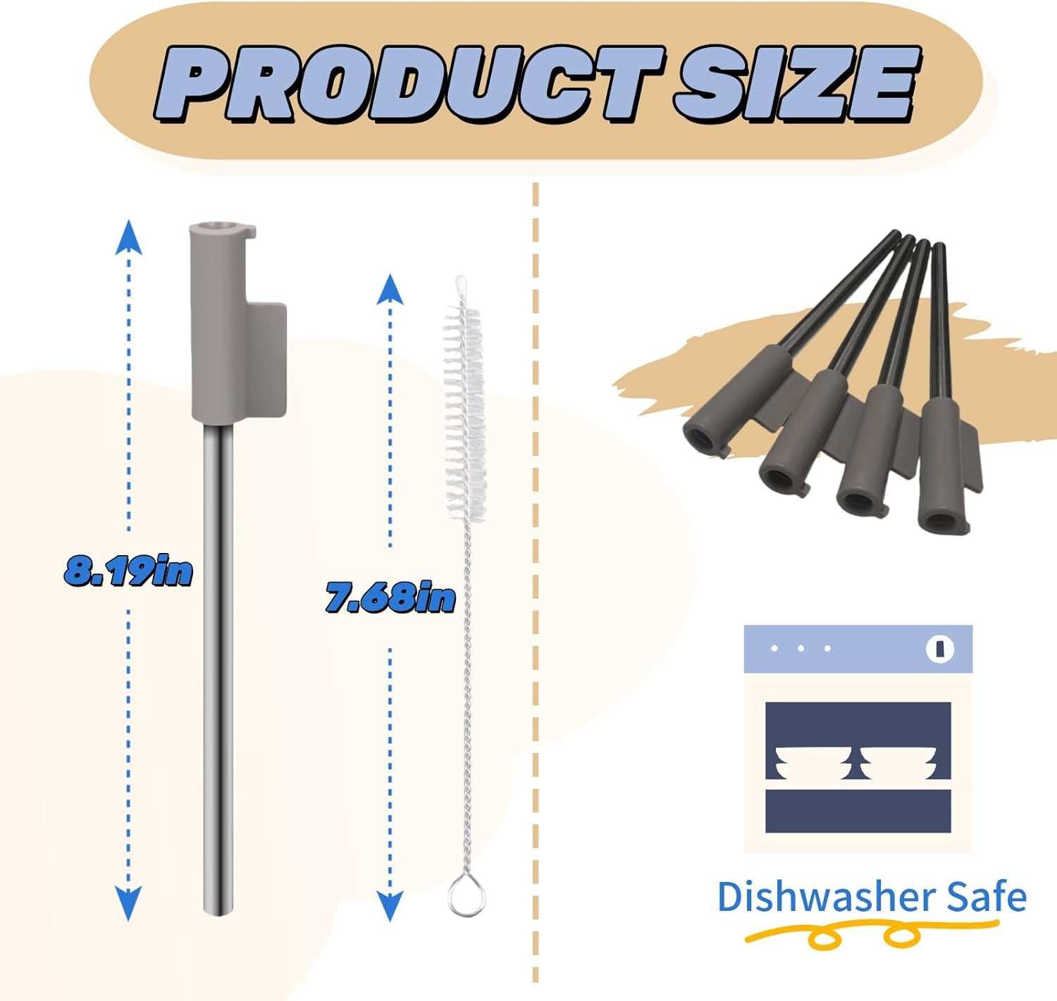 Replacement Straws Compatible With Brümate Era 40 oz Tumbler, Include 4pcs Tumbler Straw Cover Cap and 4pcs Reusable Straw with 4 Cleaning Brush（Brown） - Image 3