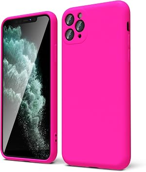oakxco for iPhone 11 Pro Max Phone Case Liquid Silicone, Neon Bright Solid Color, Thin Slim Soft Rubber Gel Matte TPU Plain Simple Cover for Women Girl Cute, Hot Pink Fuchsia