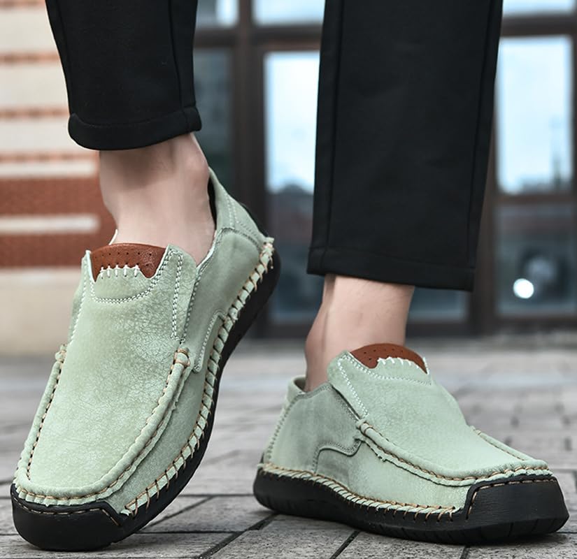 Men's Handmade Leather Comfortable Slip On Loafers, Business Casual Moccasin Dress Shoes Men Classic Lightweight Non-Slip Flats Driving Walking Shoes for Office Work3