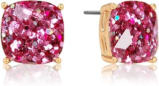 Large Square Stud Earrings for Women - Big Gold-Tone Glitter Statement Post Ear Studs