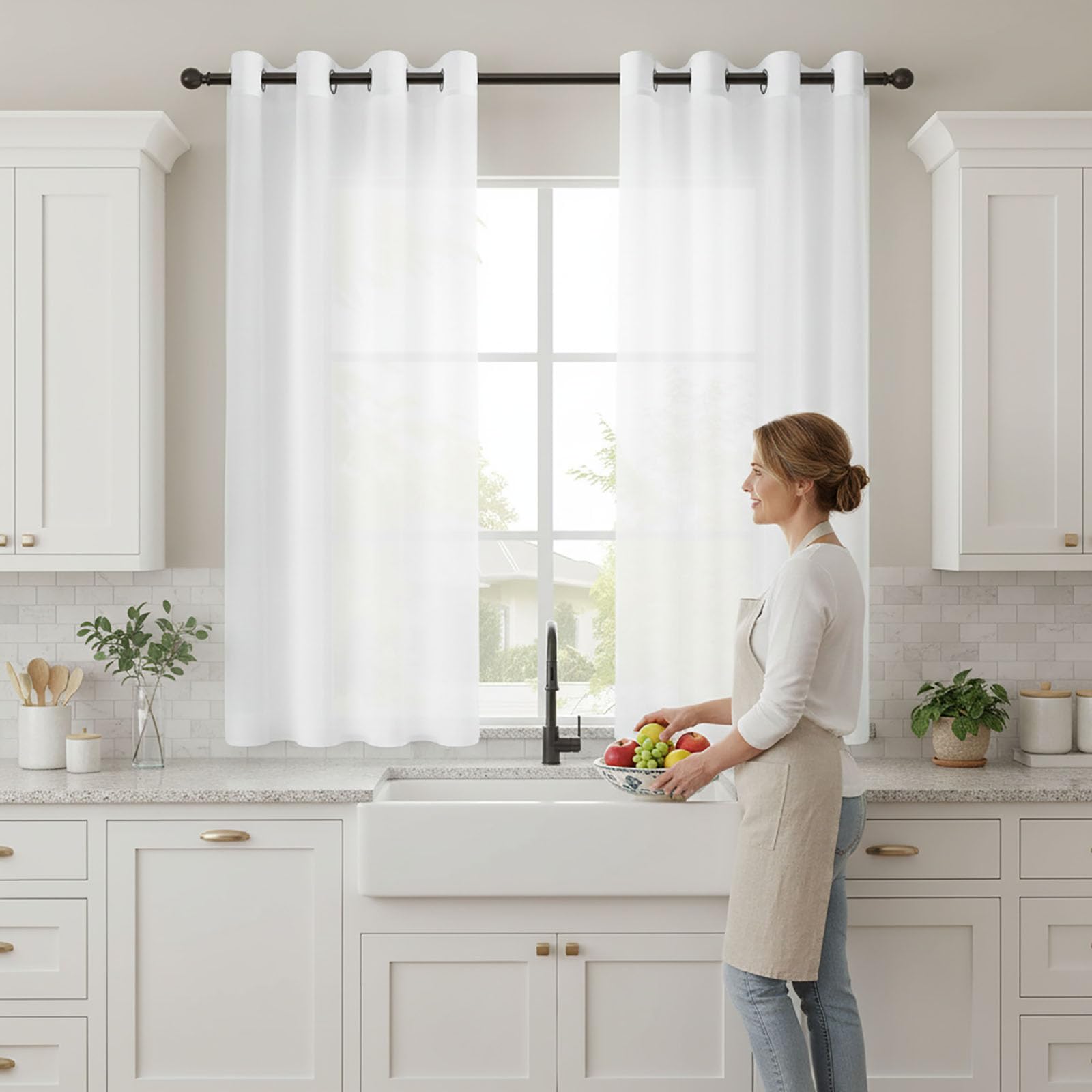 Voile Vorhänge mit Ösen 235 x 200 cm Modern Und Langlebig Lichtdurchlässig Pflegeleicht aus Voile Polyester Gardine mit Ösen Vorhänge for Bedroom, Weiß