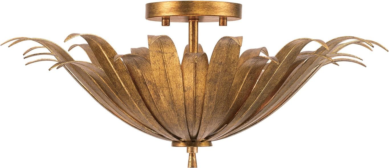 Capital Lighting 249531AG Eden Traditional Bohemian Botanically Inspired Semi Flush Ceiling Light, 3-Light 180 Total Watts, 9" H x 18" W, Antique Gold