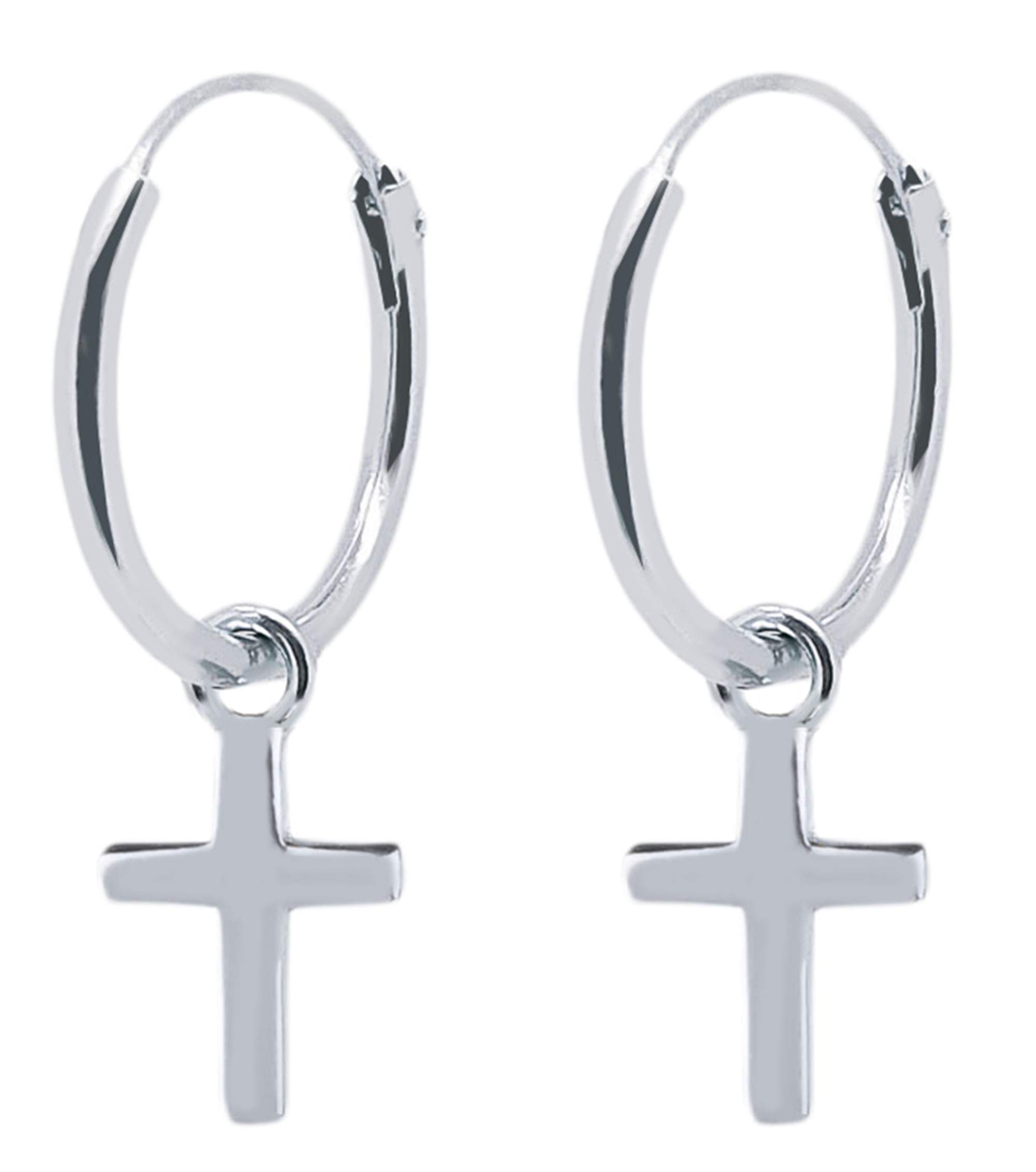 ENTREPLATA Pendientes de Aro Plata De Ley 925 Criollas Sterling Silver Unisex Aros de Plata Con Charm Aretes Y Colgantes Forma De Cruz Mini