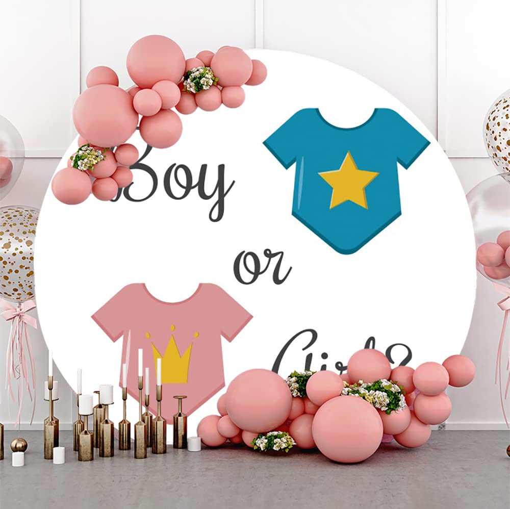 Średnica 2,3 m 'On or She Gender Reveal' impreza okrągłe tło okładka niemowlę chłopiec dziewczynka ubrania fotografia tło dla noworodka baby shower ujawnienie płci ogłoszenie ciążowa dekoracja na imprezę