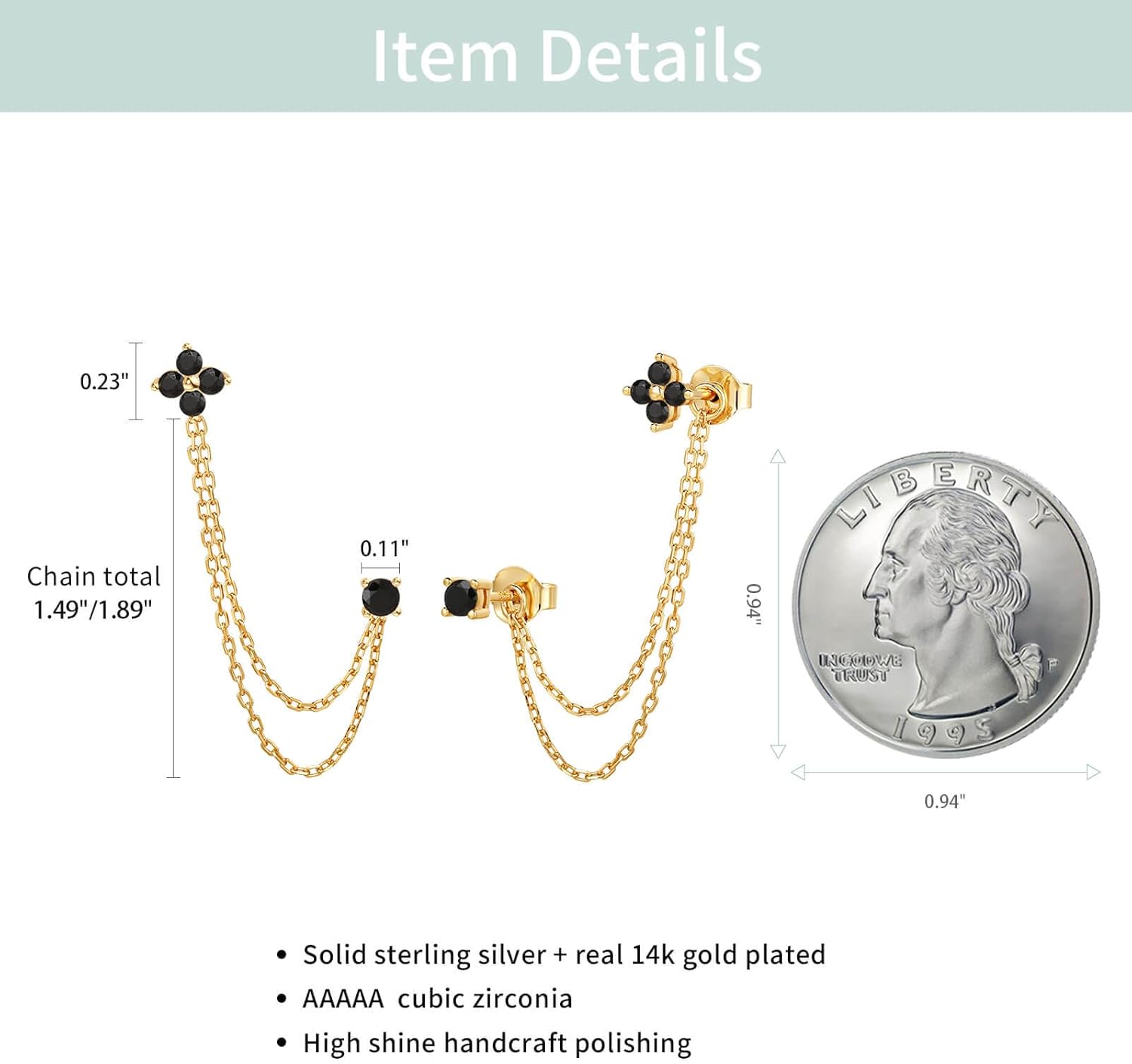 S.Leaf 925 Sterling Silver 18k Gold Plated Chain Earrings for Women Double Piercing Dangle Hypoallergenic Cubic Zirconia Tassel Earrings for Women Conch Piercing Jewelry