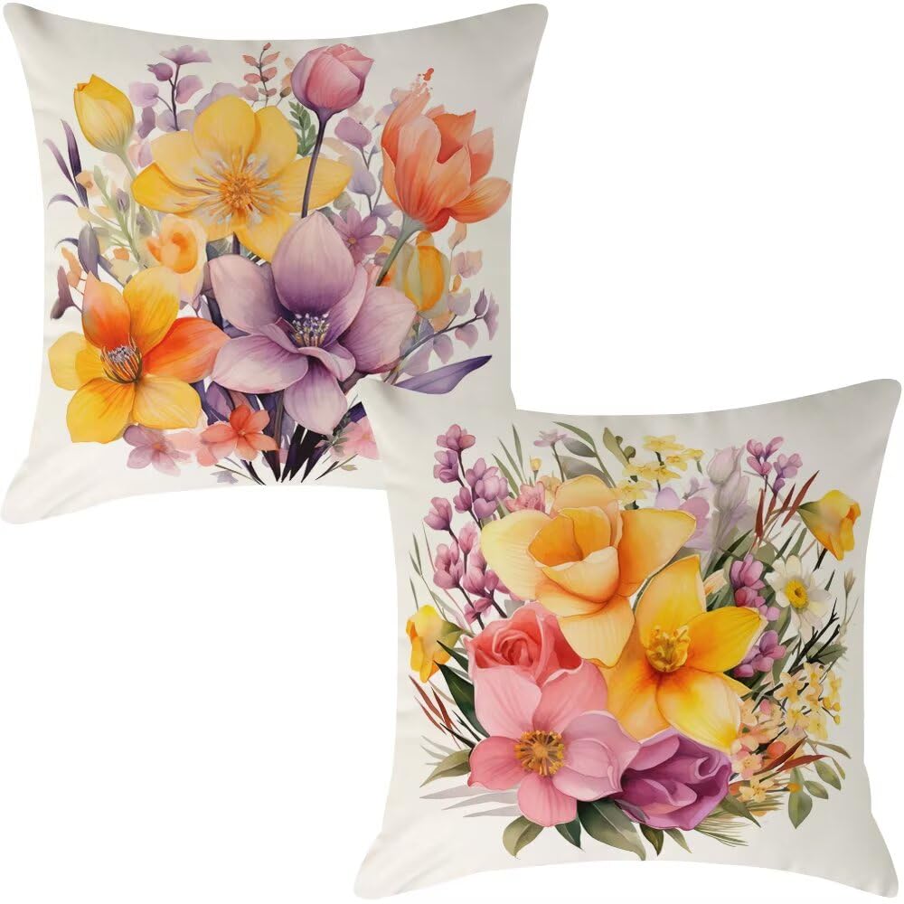 Federe Cuscini Divano 60x60 cm Federe Morbido Copricuscini Primavera in Velluto, 2 Pezzi Copri Cuscini per Divano Moderno Quadrati Decorativi Federa Cuscino Fiori per Camera da Letto Soggiorno (IU47)