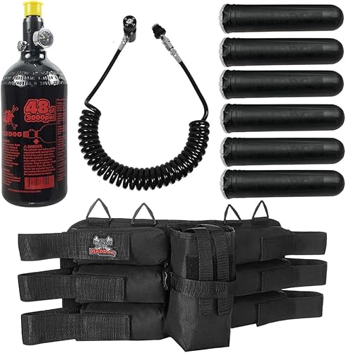 Maddog Paintball Harness with Paintball Pods, 48ci3000psi Compressed Air HPA Paintball Tank & Remote Coil Accessory Package