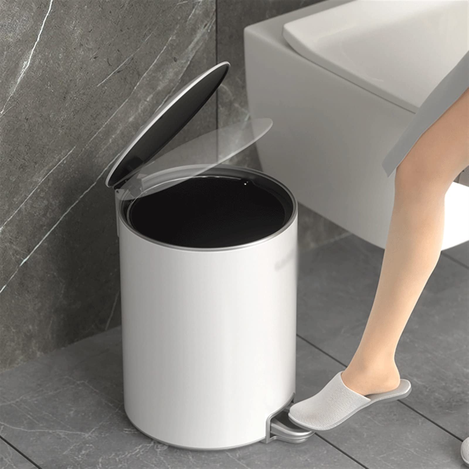 Papelera de baño Bote de Basura Grande Acero Inoxidable for el hogar, 8L/12L/15L, Cocina, baño, Dormitorio con Tapa, Bote(Blanco,15l)