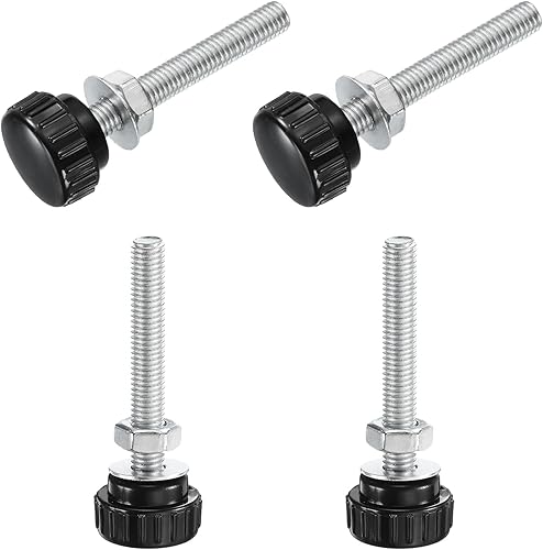 Miniatura 190 de uxcell Juego de 4 perillas moleteadas, tornillos de pulgar con tuercas y arandelas, rosca macho métrica M6 x 1.378 in, cabeza de plástico de 0.984