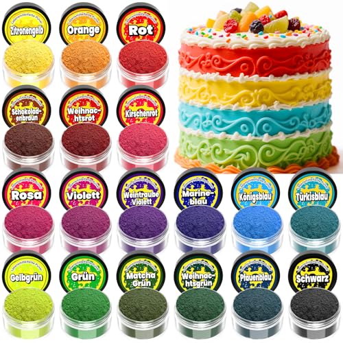 Lebensmittelfarbe Pulver - 18 Leuchtende Farben Lebensmittelfarbe Set, Hochkonzentrierte Pulver Food Colouring zum Dekorieren von Kuchen, Backen, Schleim, Vegan - 2g