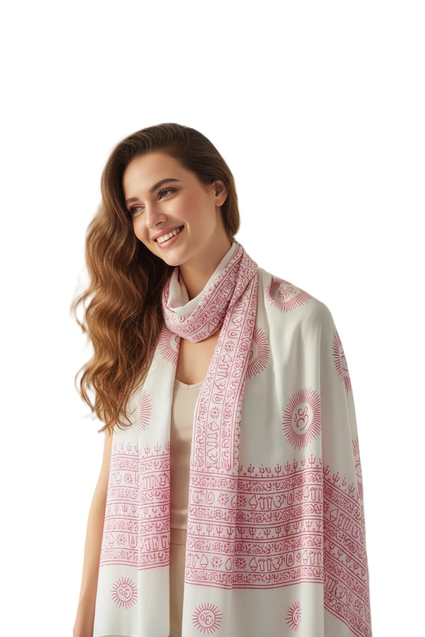 White Om Sun Mandala Print Rayon Sarong | Hand Screen Print | 200×103 cm-image-49