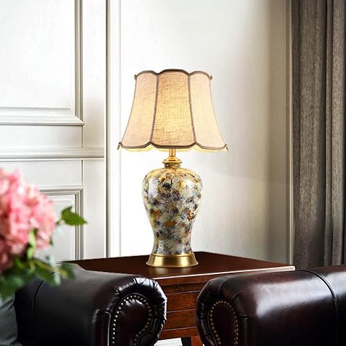 Miniatura 8 de TAMYUSE Lámpara de mesa de cerámica creativa para dormitorio, lámpara de escritorio con pantalla de tela, lámpara de noche de jarrón pintada a mano