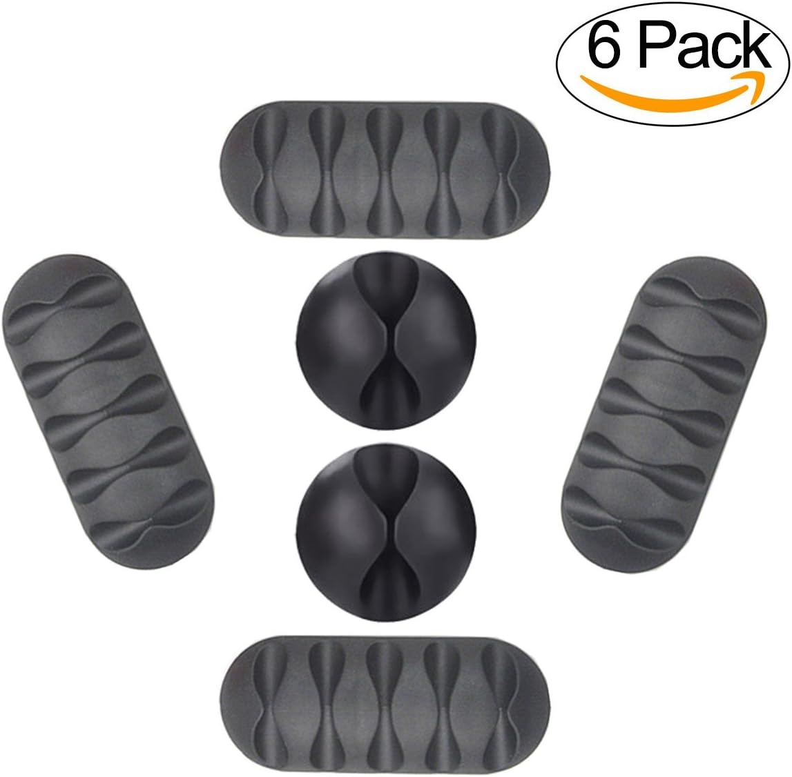 Adywe One/Five-Channels Desktop Adhesive Cable Clips Holders (6 Pack),Cable Organizer Cord Management Your Wires, Desktop & Computer, Electrical, Charging Mouse, USB Cord(Black)