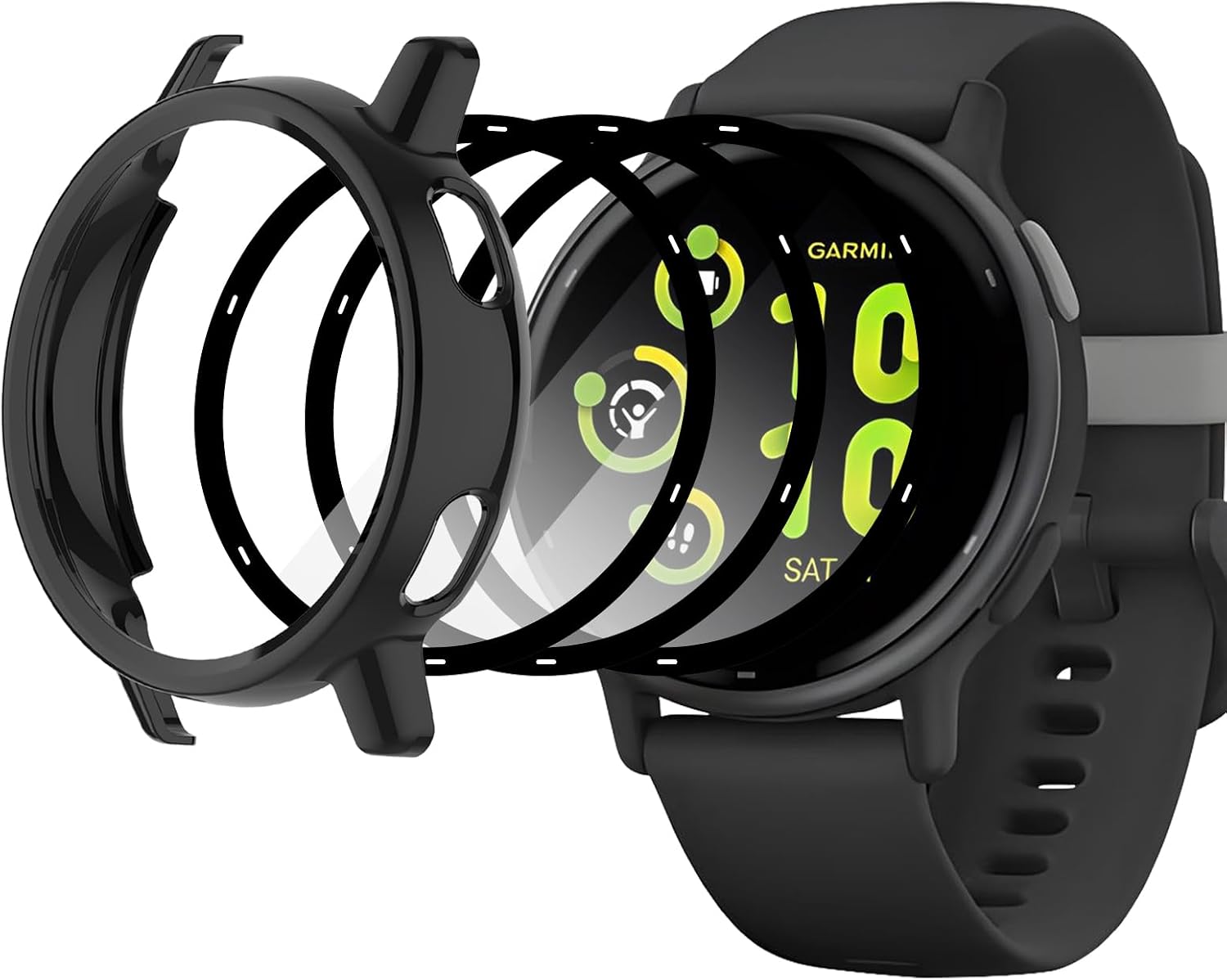 1+3 Pack Compatible for Garmin Vivoactive 5 Screen Protector Case, Hard PC Bumper Protective Accessories with Film