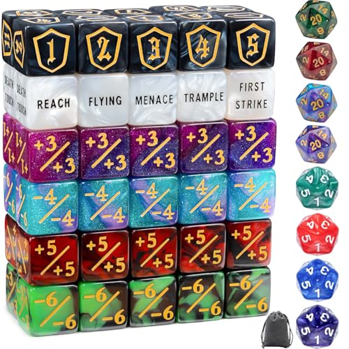 Image of 68 Pieces MTG Dice Counters Set, Plus 1 Life Counter Ability Keyword Shield Token with Spindown Dice & D20 for MTG, Magic Cards Gaming Accessories
