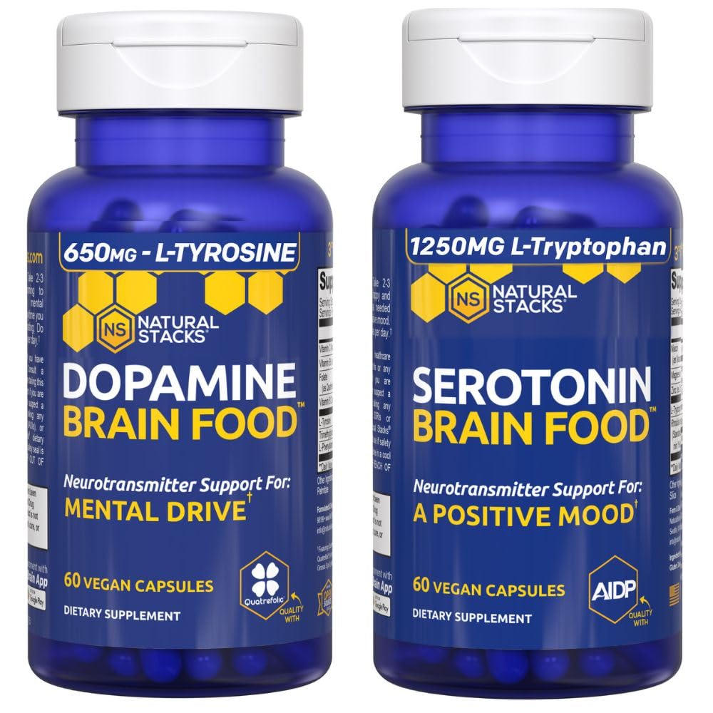 Serotonin Brain Food + Dopamine Brain Food Bundle - Supports a Positive Mood & Mental Drive* - 120 Total Capsules